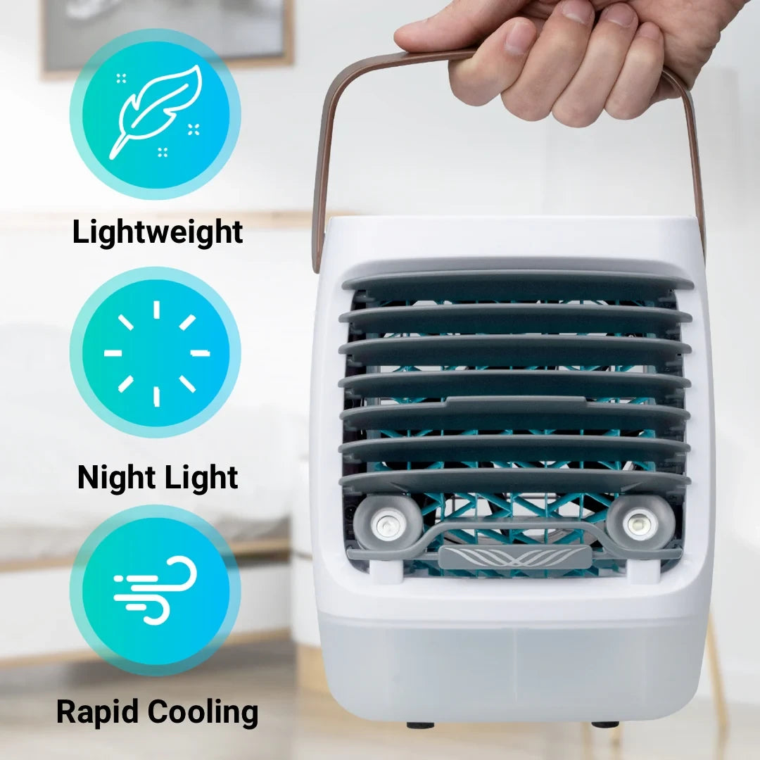 GlacierGo 2.0 Portable Air Cooler – Evaporative Cooling Fan & Humidifier for Home, Office, or Travel