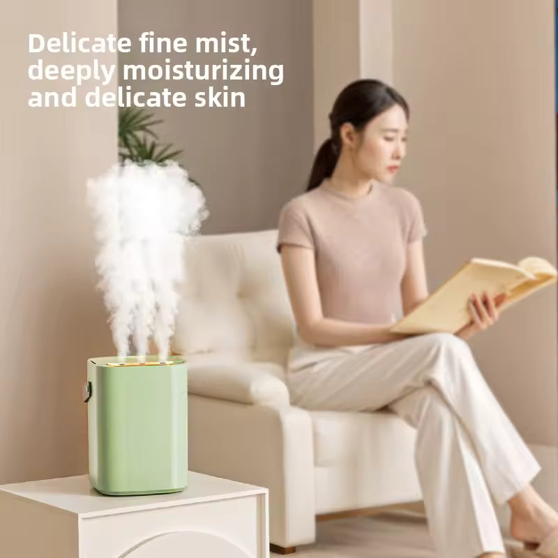 Three-Nozzle Night Light Humidifier 1.8L – USB Silent Aroma Diffuser, Dual Filter, Auto Shut-Off, Timer – for Bedroom, Office, or Car