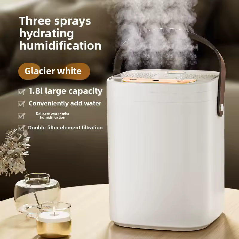 Three-Nozzle Night Light Humidifier 1.8L – USB Silent Aroma Diffuser, Dual Filter, Auto Shut-Off, Timer – for Bedroom, Office, or Car