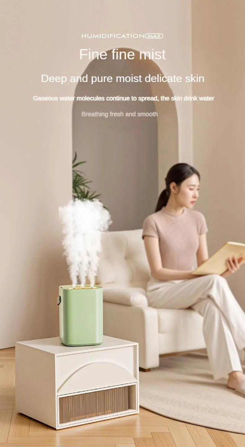 Three-Nozzle Night Light Humidifier 1.8L – USB Silent Aroma Diffuser, Dual Filter, Auto Shut-Off, Timer – for Bedroom, Office, or Car