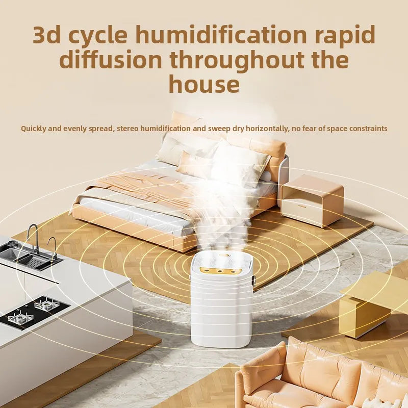 Three-Nozzle Night Light Humidifier 1.8L – USB Silent Aroma Diffuser, Dual Filter, Auto Shut-Off, Timer – for Bedroom, Office, or Car
