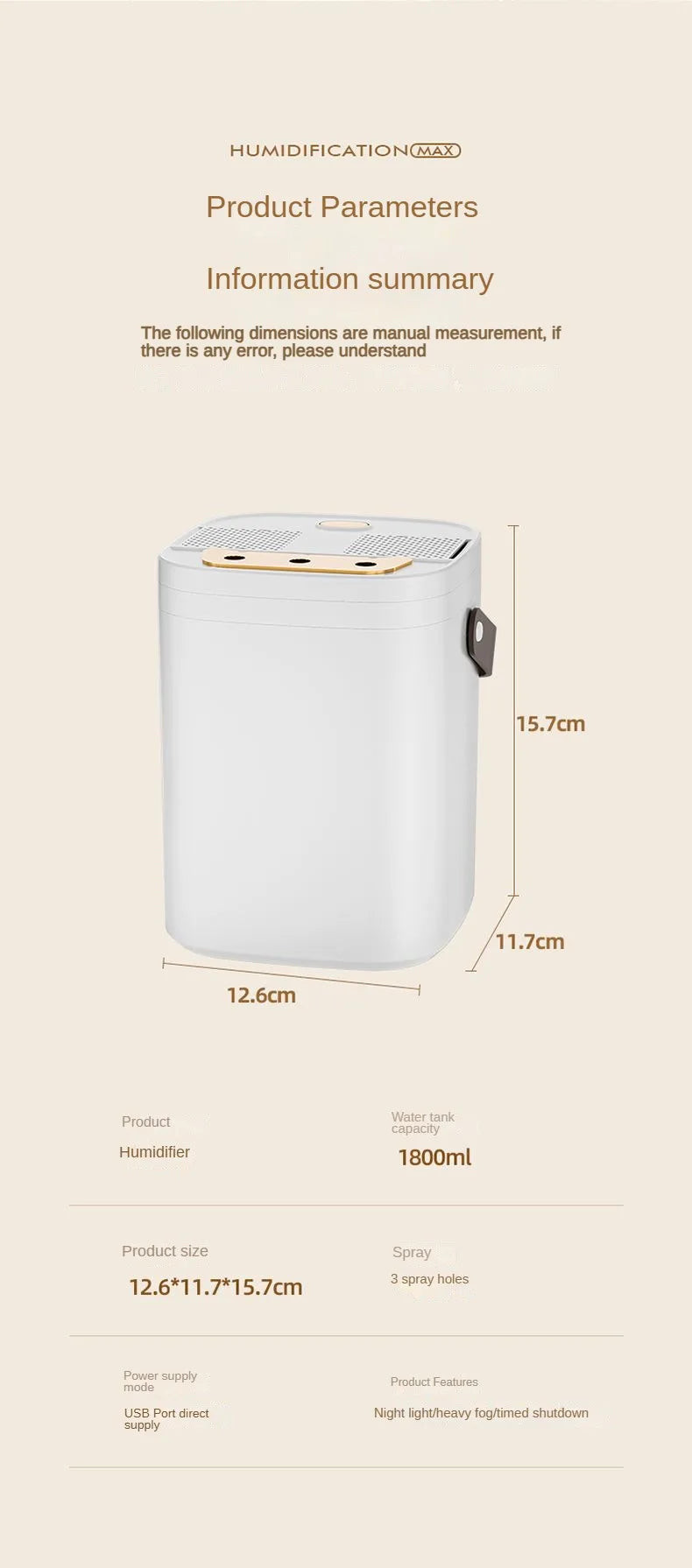 Three-Nozzle Night Light Humidifier 1.8L – USB Silent Aroma Diffuser, Dual Filter, Auto Shut-Off, Timer – for Bedroom, Office, or Car