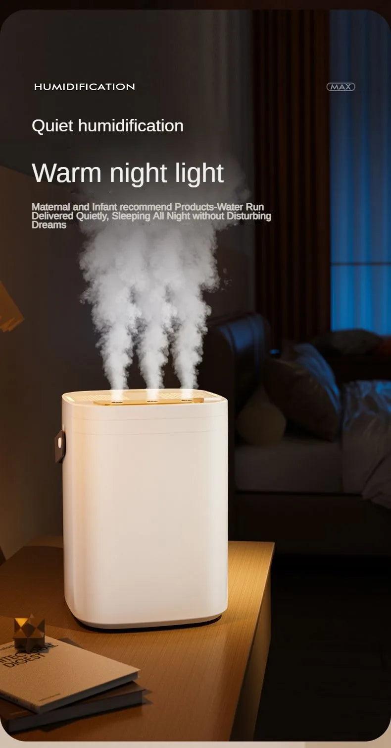 Three-Nozzle Night Light Humidifier 1.8L – USB Silent Aroma Diffuser, Dual Filter, Auto Shut-Off, Timer – for Bedroom, Office, or Car