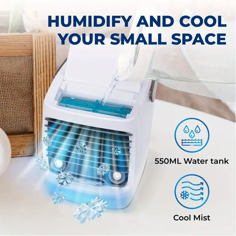 GlacierGo 2.0 Portable Air Cooler – Evaporative Cooling Fan & Humidifier for Home, Office, or Travel