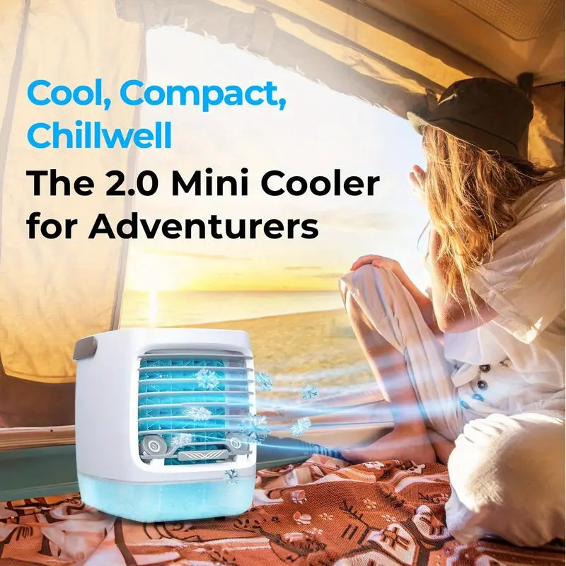 GlacierGo 2.0 Portable Air Cooler – Evaporative Cooling Fan & Humidifier for Home, Office, or Travel