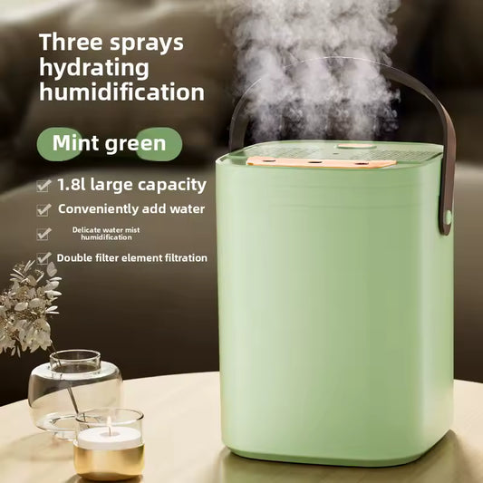 Three-Nozzle Night Light Humidifier 1.8L – USB Silent Aroma Diffuser, Dual Filter, Auto Shut-Off, Timer – for Bedroom, Office, or Car