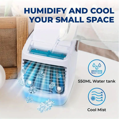 GlacierGo 2.0 Portable Air Cooler – Evaporative Cooling Fan & Humidifier for Home, Office, or Travel