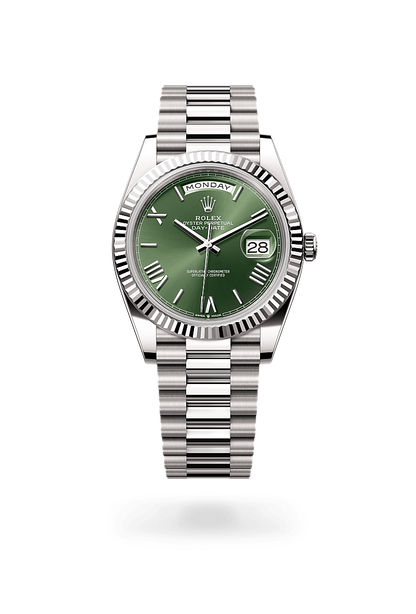 ROLEX Day-Date 40 Oyster, 40 mm, white gold “President Green”