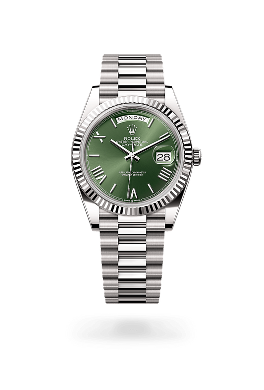 ROLEX Day-Date 40 Oyster, 40 mm, white gold “President Green”