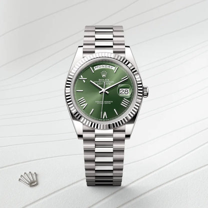 ROLEX Day-Date 40 Oyster, 40 mm, white gold “President Green”