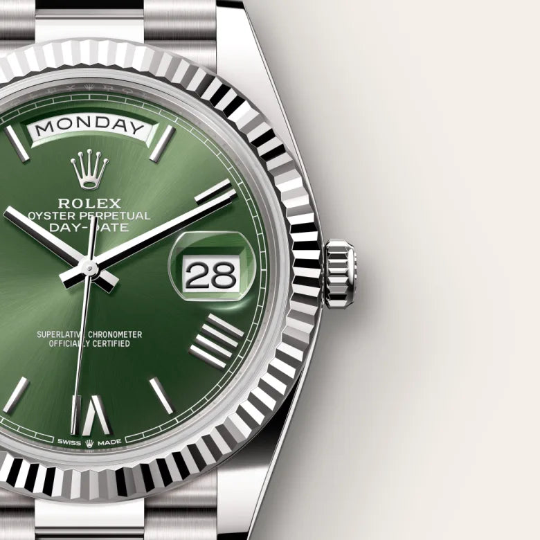 ROLEX Day-Date 40 Oyster, 40 mm, white gold “President Green”