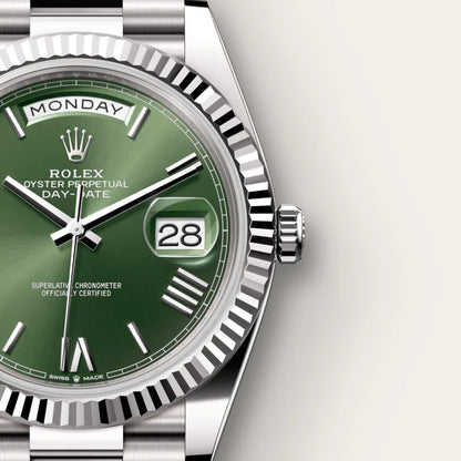 ROLEX Day-Date 40 Oyster, 40 mm, white gold “President Green”